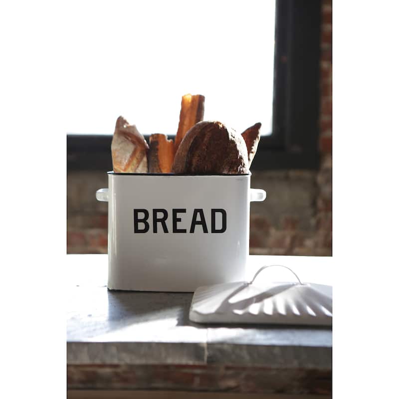 Enameled Metal Bread Box with "Bread" Message