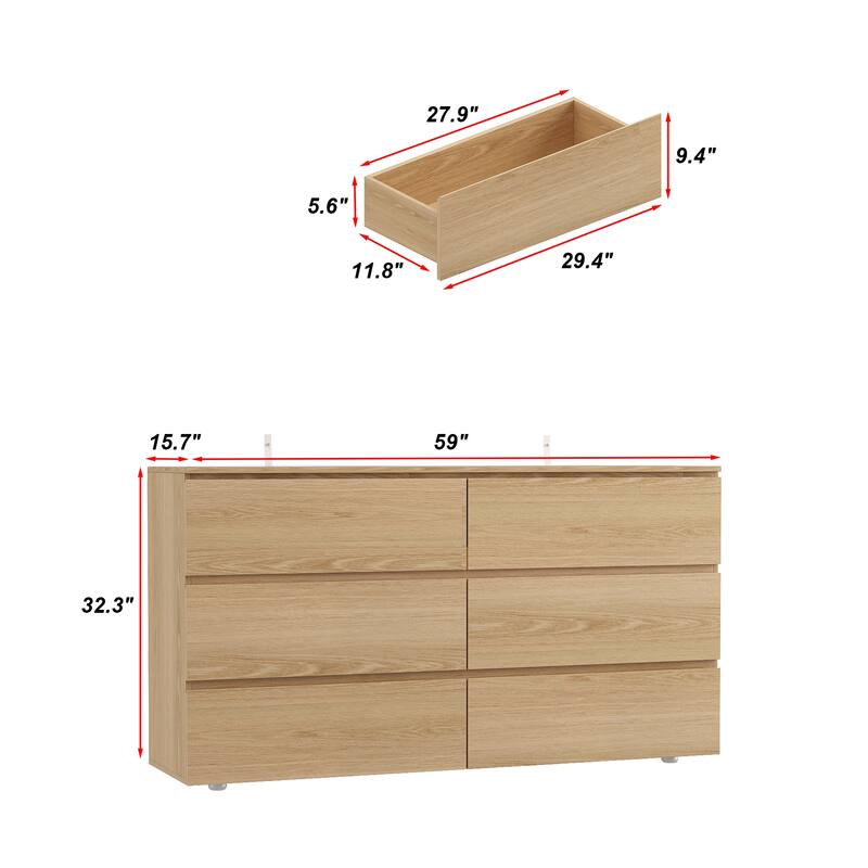 FUFU&GAGA 59" Modern Space Saving 6 Drawer Double Dresser Buffet Sideboard Chest