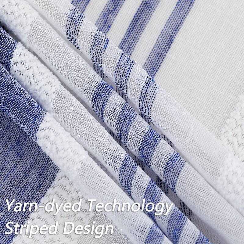 Vertical Stripe Linen Textured Voile Sheer Kitchen Tier Curtains