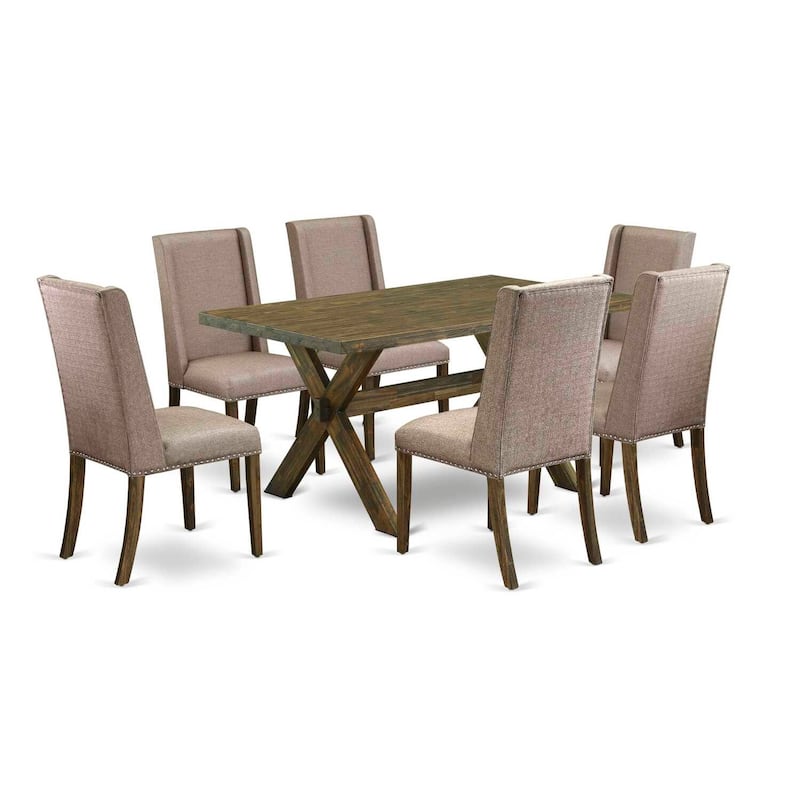 HomeStock 7-Pc Rectangle Natural Oak Finish Solid Wood Top Dining Table with 6 Parson-Chairs