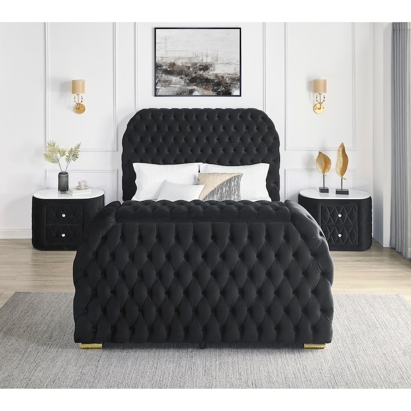 1pc Black Nightstand Upholstery Fabric Marble Top Two Storage Drawers Wooden Bedroom Furniture Oval Black