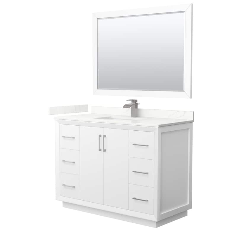 Wyndham Collection WCF414148S-QTZ-UNSM46 Strada 48" Free Standing - White / Giotto Quartz Top / Brushed Nickel