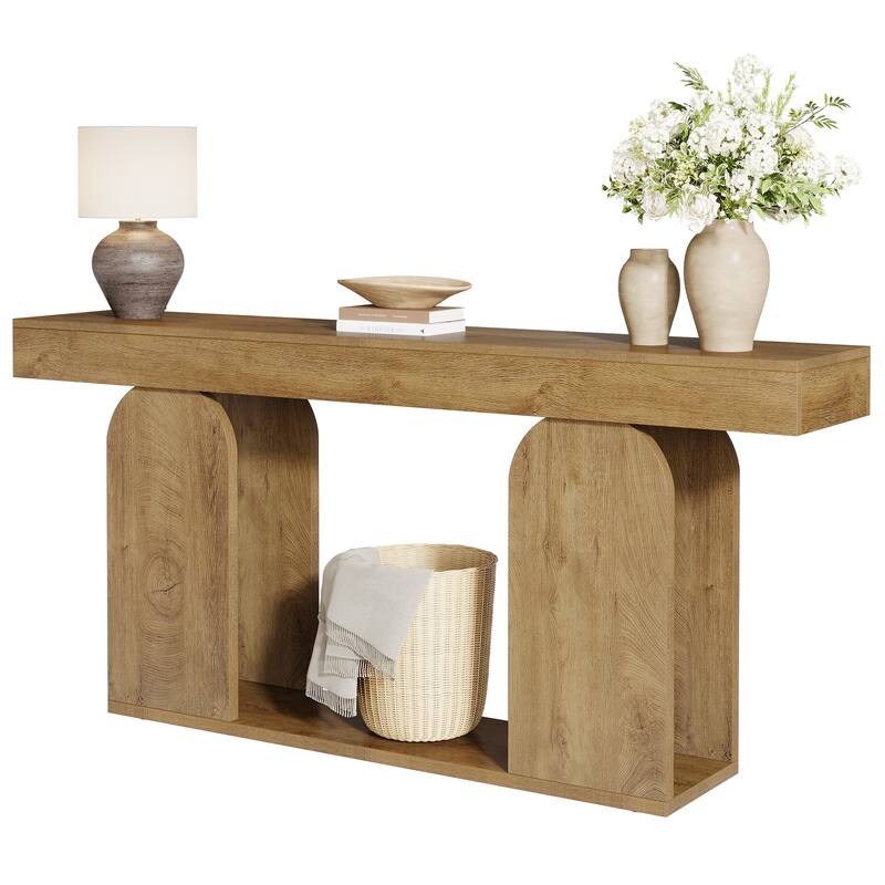Long Wood Entryway Table, Storage Shelf Sofa Console Table, Living Room Hallway Foyer Behind Couch