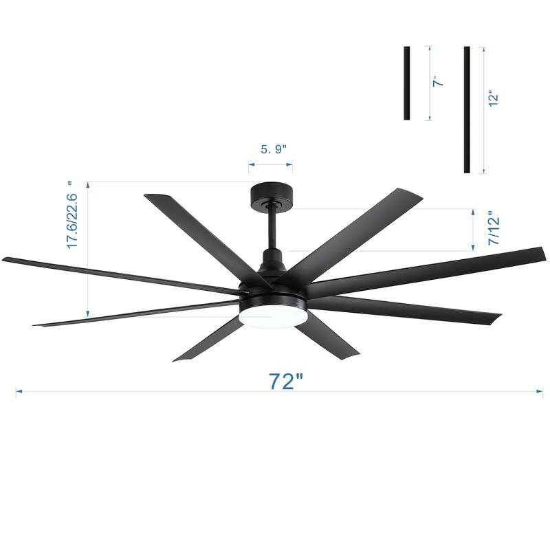 65/72/84 Inches Large LED Ceiling Fan with Light Remote(8-Blade)