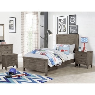 Furniture of America Lanister 3-Piece Wood Wire-Brushed Warm Grey Kids Panel Bed and 2 Nightstands Set
