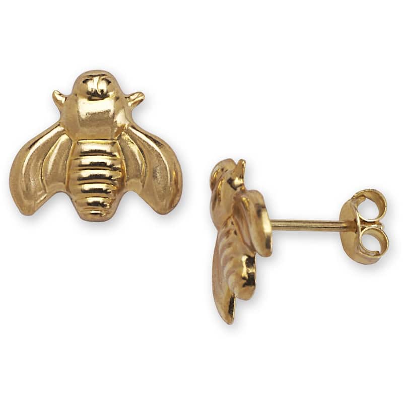 Curata 14k Yellow Gold Children's Bee Stamped Earrings