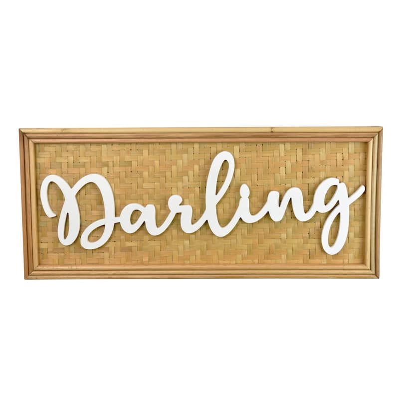 Darling Wall Decor Sign, 28 Inch Brown Wood Background, White