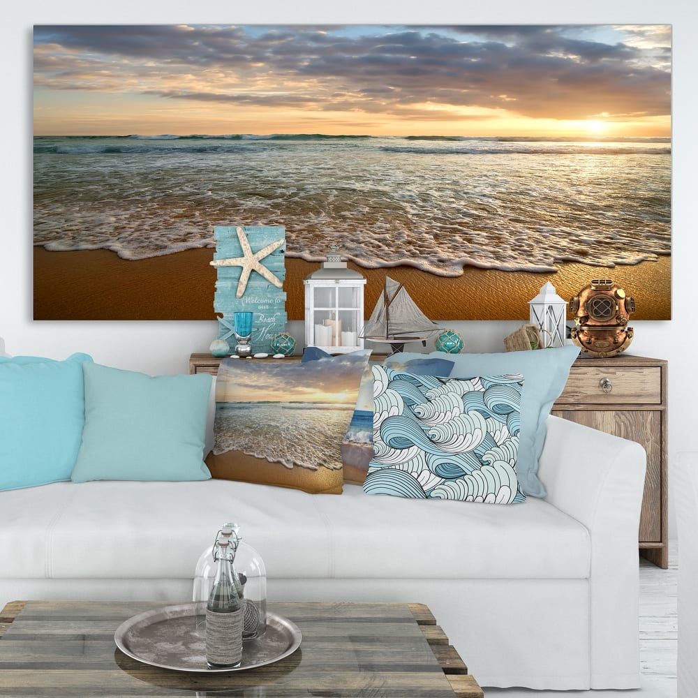 Bright Cloudy Sunset in Calm Ocean - Contemporary Seascape Art Canvas
