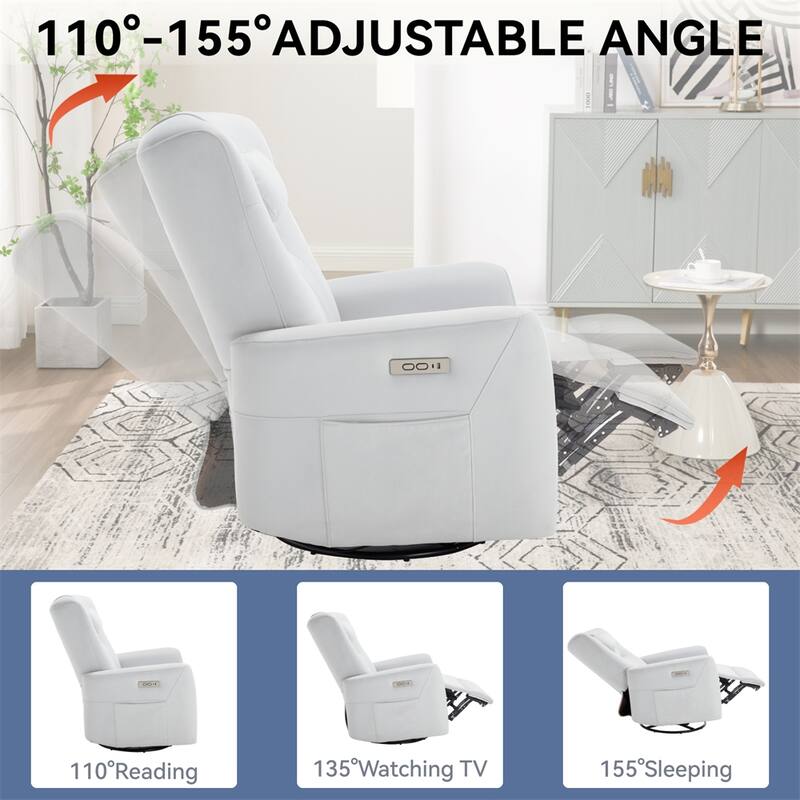 Swivel and Rocker Power Recliner Chair w/Lumbar & Neck Support Pillow