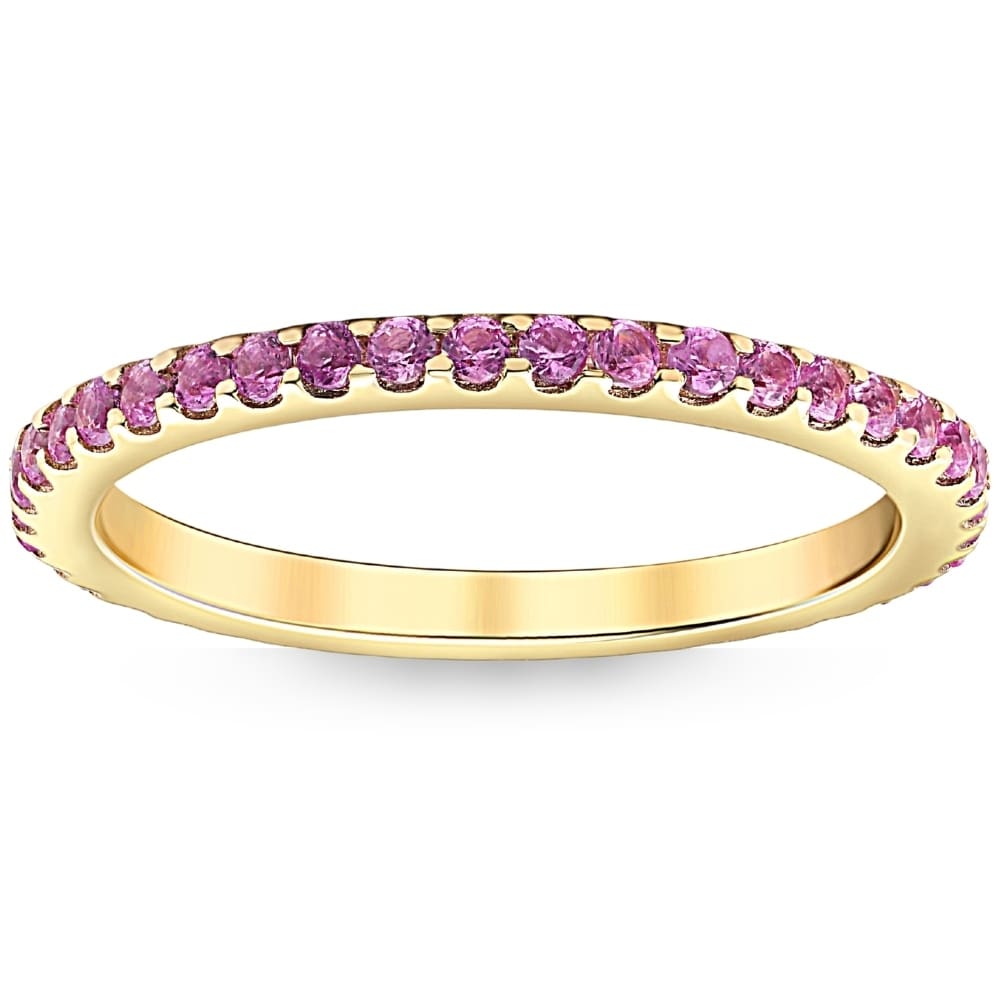 Bliss Diamond 3/4Ct Genuine Pink Sapphire Eternity Ring Stackable Band 10k Yellow Gold