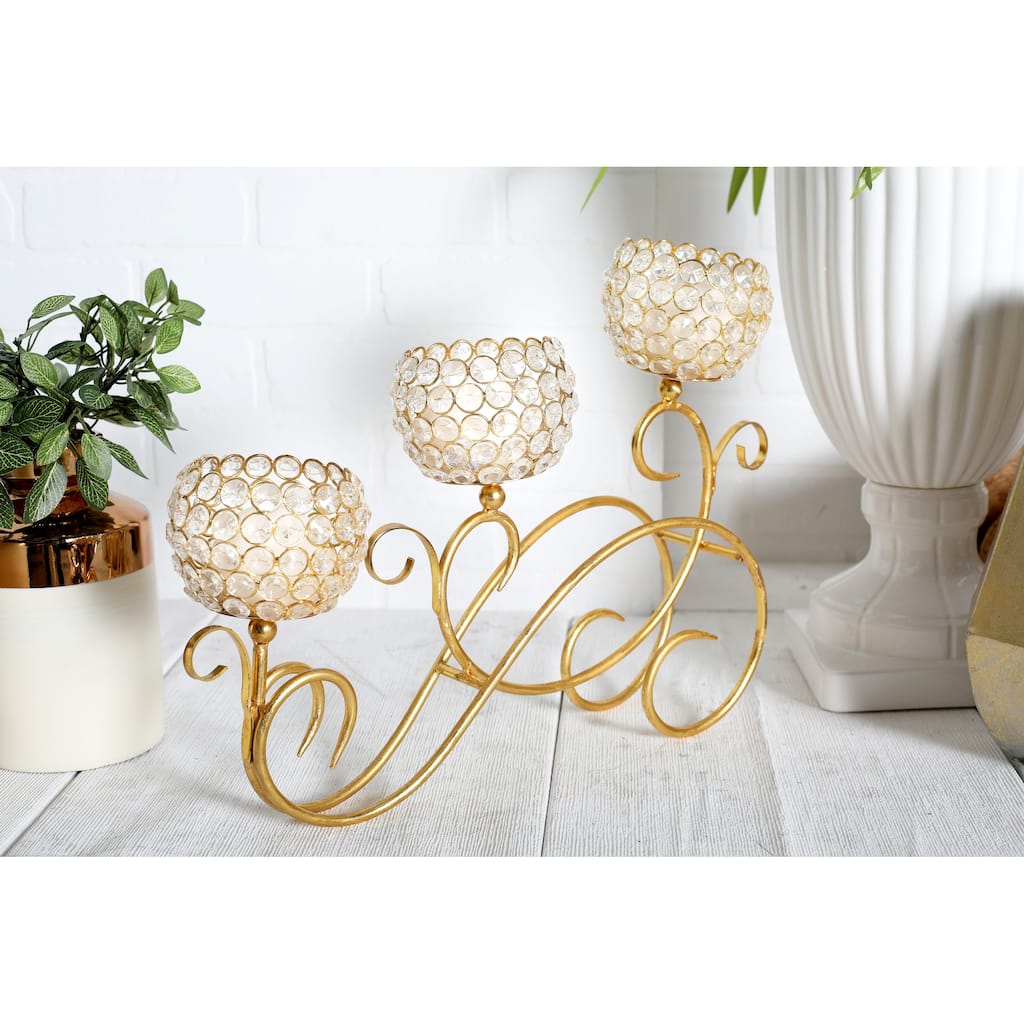 Gold Metal Glam Hurricane Lamp 13 x 17 x 4 - 17 x 4 x 13