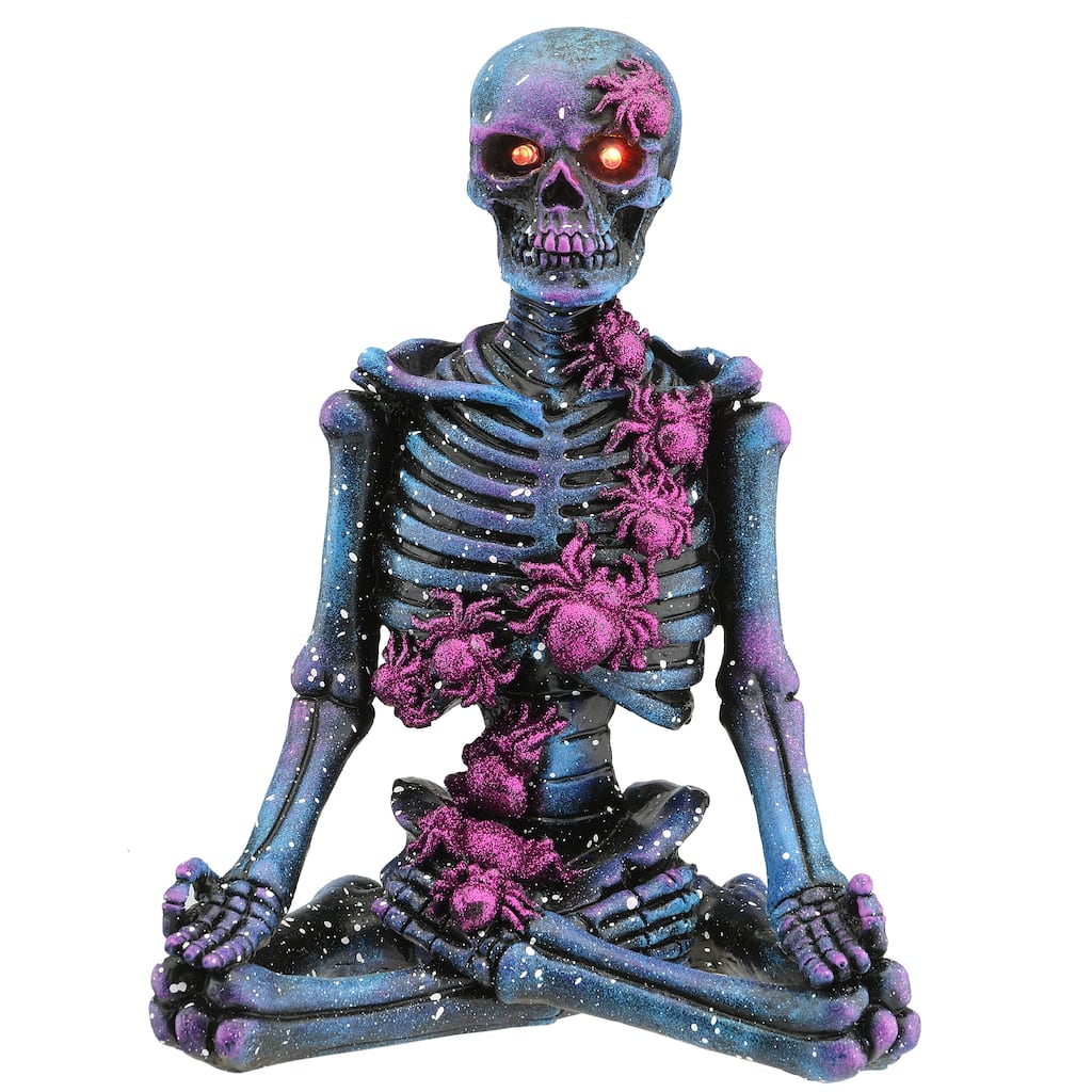 National Tree Company Halloween Purple Galaxy Meditating Skeleton, LED Lights, 10 Inches - 10 in