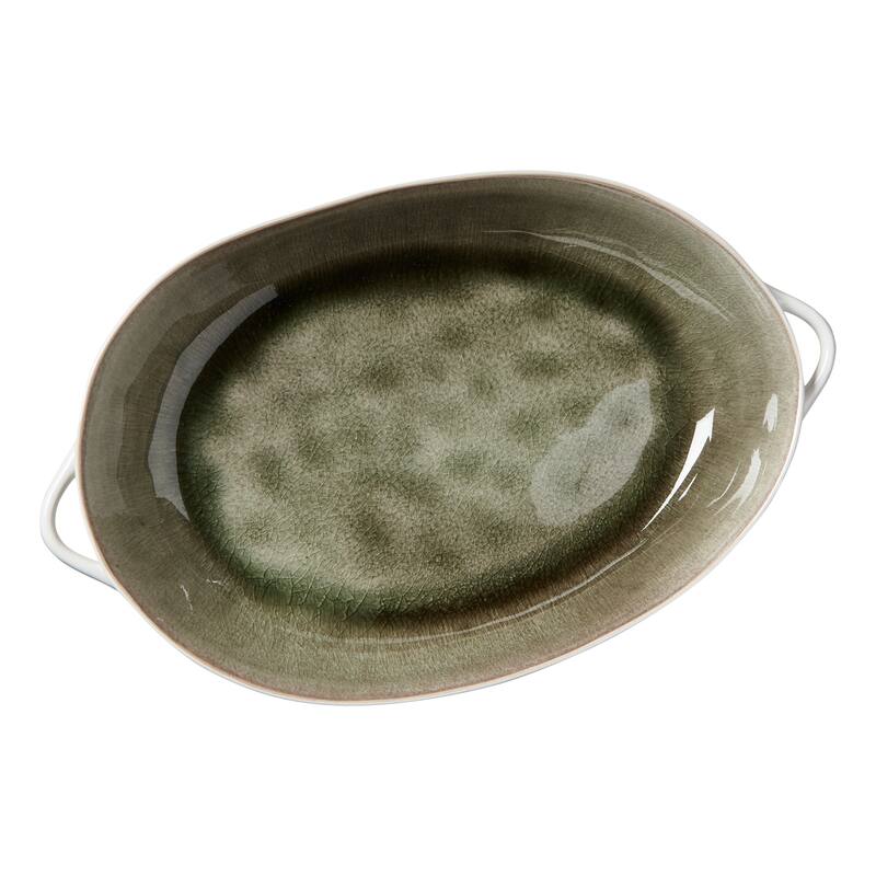 Riverstone Green Porcelain Serving Bowl - 17oz Capacity, Dishwasher Safe, Perfect for Christmas Gatherings, 10.2" L x 6.2" W