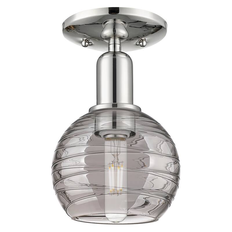 Innovations Lighting Downtown Urban - Athens Deco Swirl - 1 Light 6" Semi-Flush Mount Light - Polished Nickel/Light Smoke Deco Swirl Shade