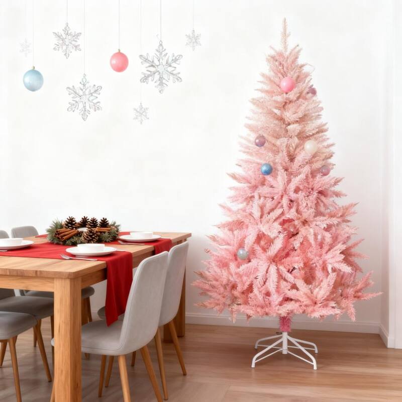 Artificial Christmas Tree - Realistic Branches, Indoor Holiday Decor - Pink