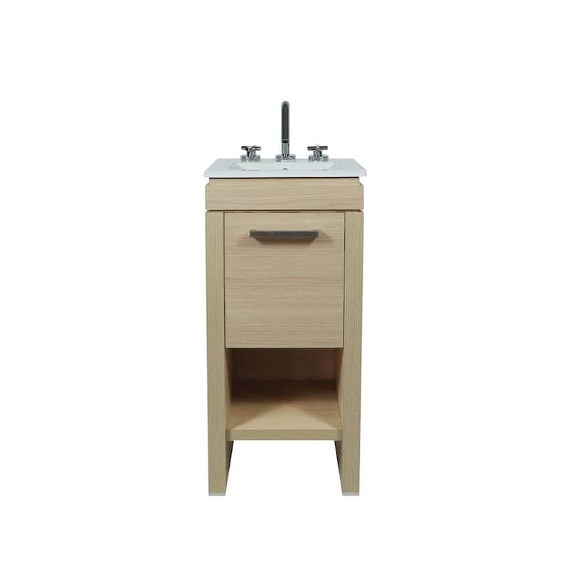 16" Single Sink Vanity In Neutral With White Ceramic Top