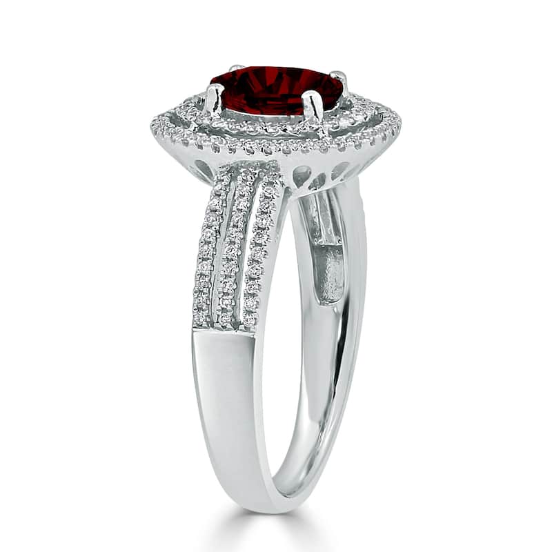 Auriya Modern 7/8ct Oval Red Garnet and Halo Diamond Ring 1/4cttw 18K Gold
