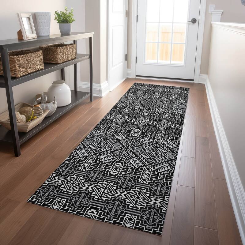 Machine Washable Indoor/ Outdoor Moroccan Boho Chantille Rug
