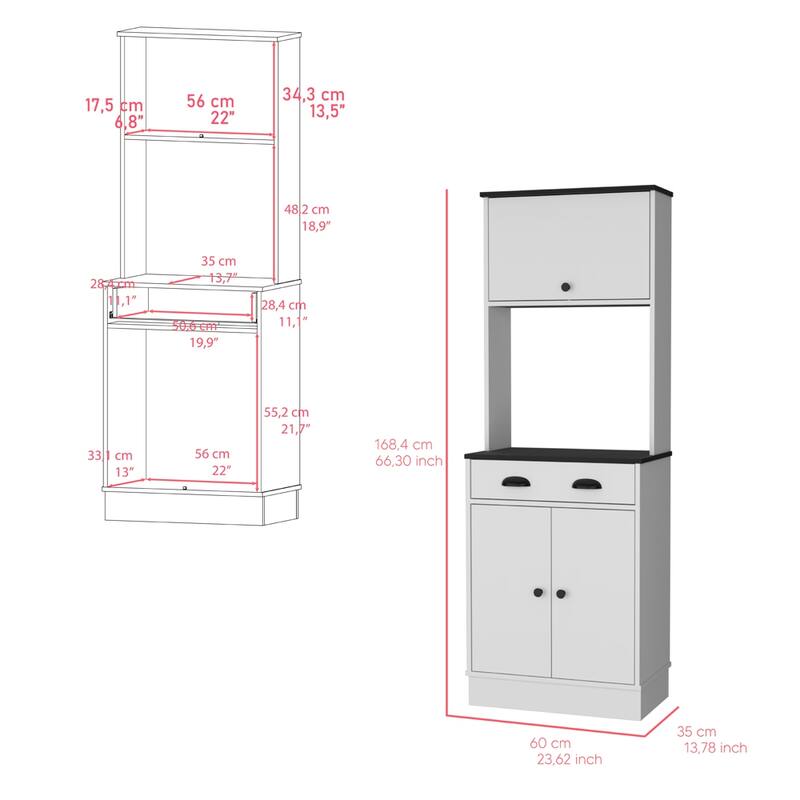 Compact Kitchen Pantry Cabinet Microwave Stand, Engineered Wood and Particle Board
