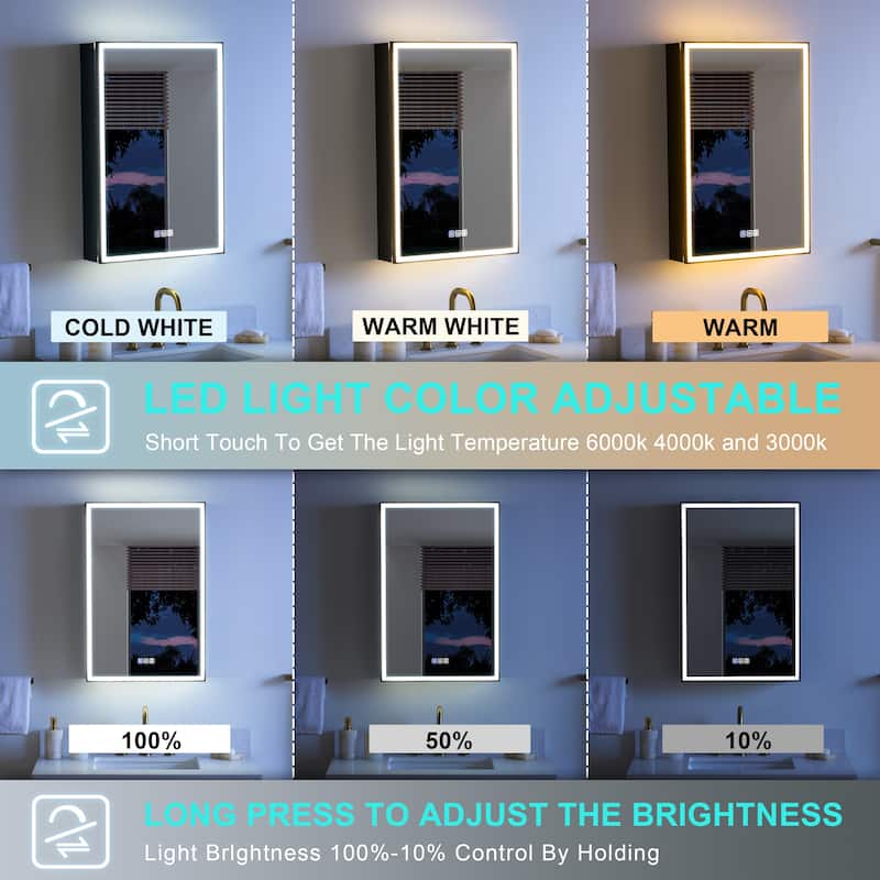 30'' H Recessed Or Surface Wall Mounted LED Mirror Cabinet With Mirror And Adjustable Shelves,Black Frame