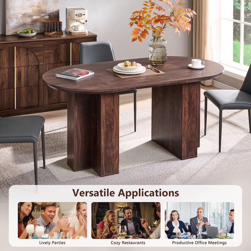 Modern 63" Oval Dining Table, Kitchen Table with Sturdy T-Shaped Base