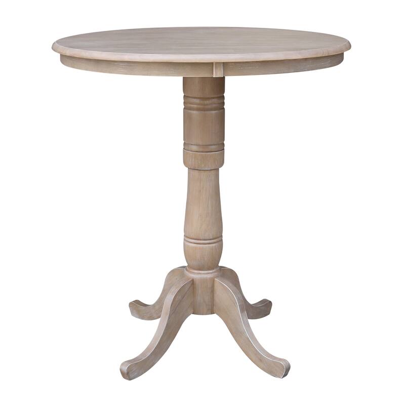 36" Round Pedestal Bar Height Table and Two Stools - Washed Gray Taupe