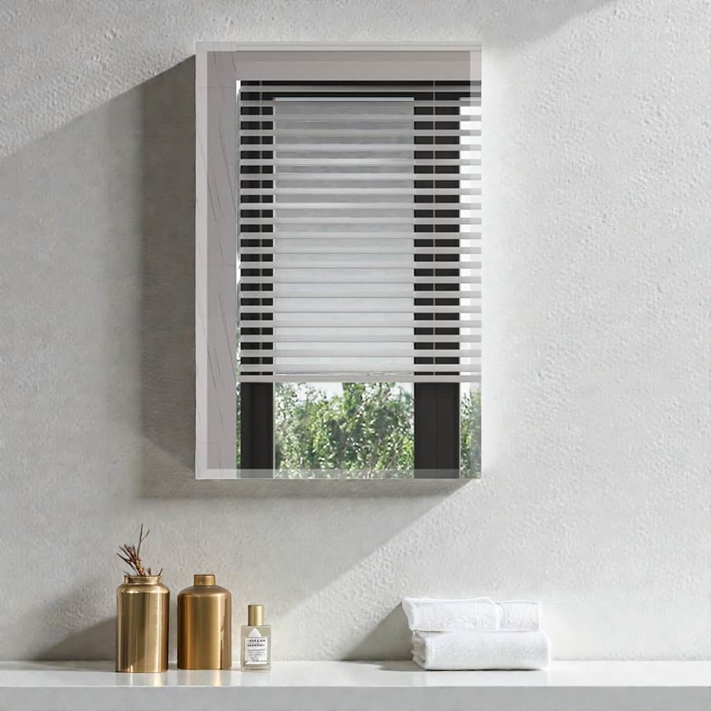 15x26 Inch Aluminum Medicine Cabinet with Mirror, Wall Mounted, Adjustable Glass Shelves, Bathroom Storage