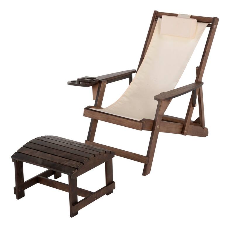 Romantic Collection Canvas Sling Chair with Cup and Wine Holder and Ottoman