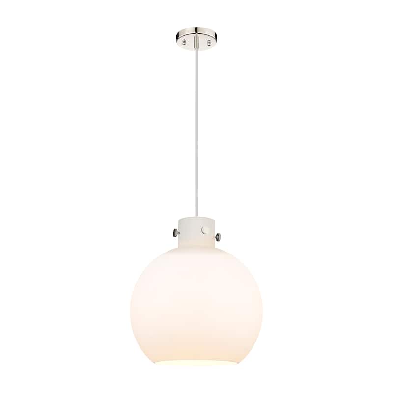 Innovations Lighting Newton Sphere - 1 Light 14" Cord Hung Pendant - Polished Nickel/Matte White