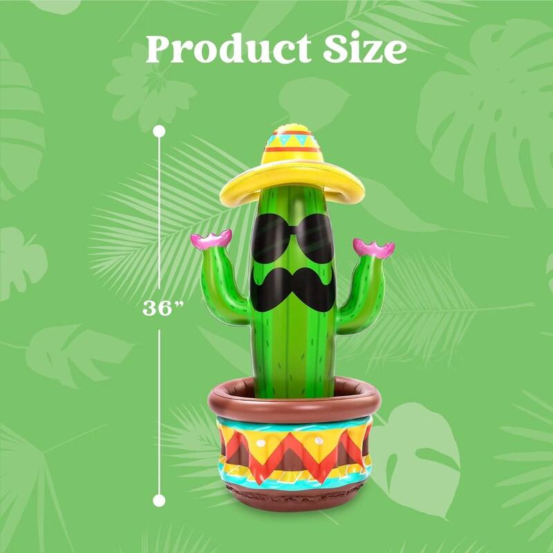 36 inches in Length Green PVC 36" Inflatable Cactus Cooler with Sombrero Hat - 2 x 9 x 10