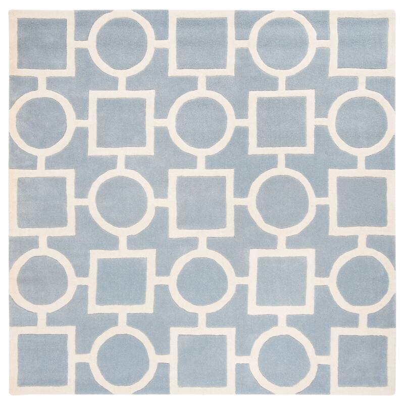SAFAVIEH Handmade Chatham Alkinoi Modern Moroccan Wool Rug - 7' Square - Blue/Ivory