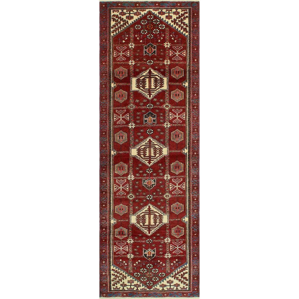 Fine Vintage Distressed Aliria Burgundy/Ivory Runner - 3'4" x 10'6"