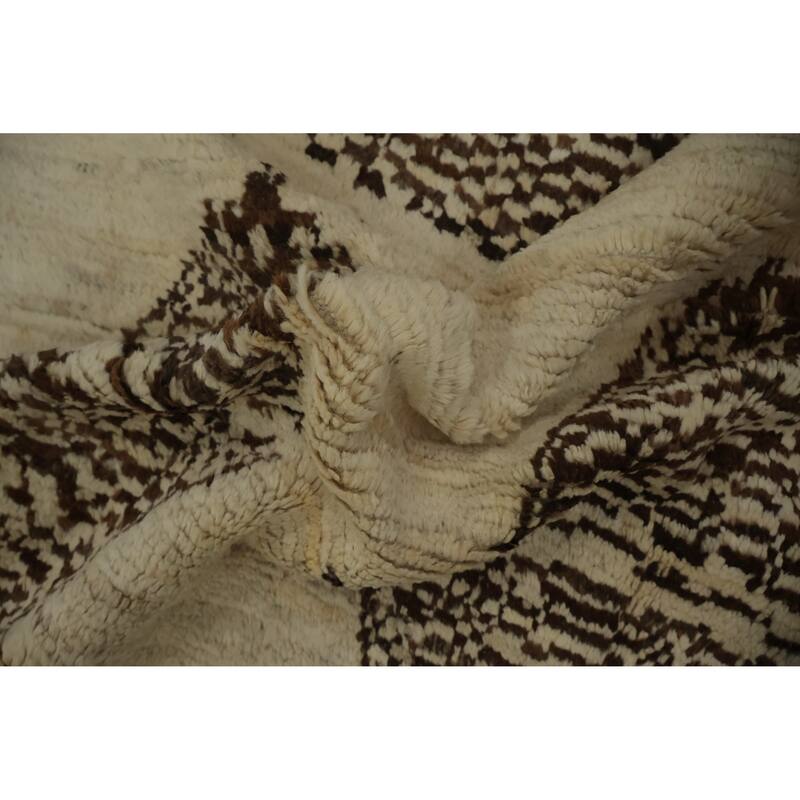 Hand Knotted Oriental 100% Wool Carpet Modern Tribal Beige & Ivories Moroccan Area Rug - 9' 7'' X 6' 8''