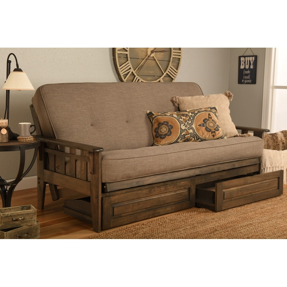 Somette Tucson Rustic Walnut Full-size Futon Set with Storage Drawers
