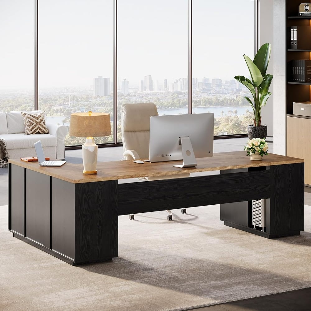 85.8" L-Shaped Executive Desk, Extra Large Office Desk with Drawers