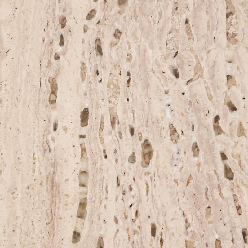 Decorative Travertine Accent Table with Wodden Carved Base- 25", White