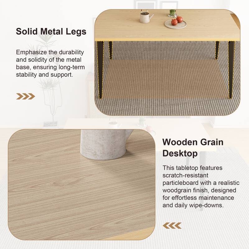 63 Inch Modern Dining Table for 6-8 People, Wooden Tabletop with Rust-Resistant Iron Legs, Rustic Industrial Design