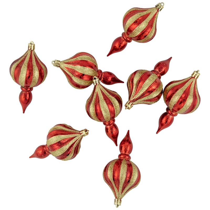 8ct Red and Gold Shatterproof Finial Christmas Ornaments, 4.75"