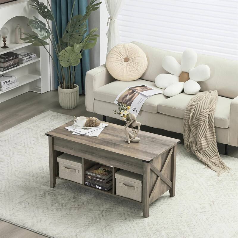 Lift Top Coffee Table with Hidden Compartment - 19.5"D x 40"W x 19.3"H