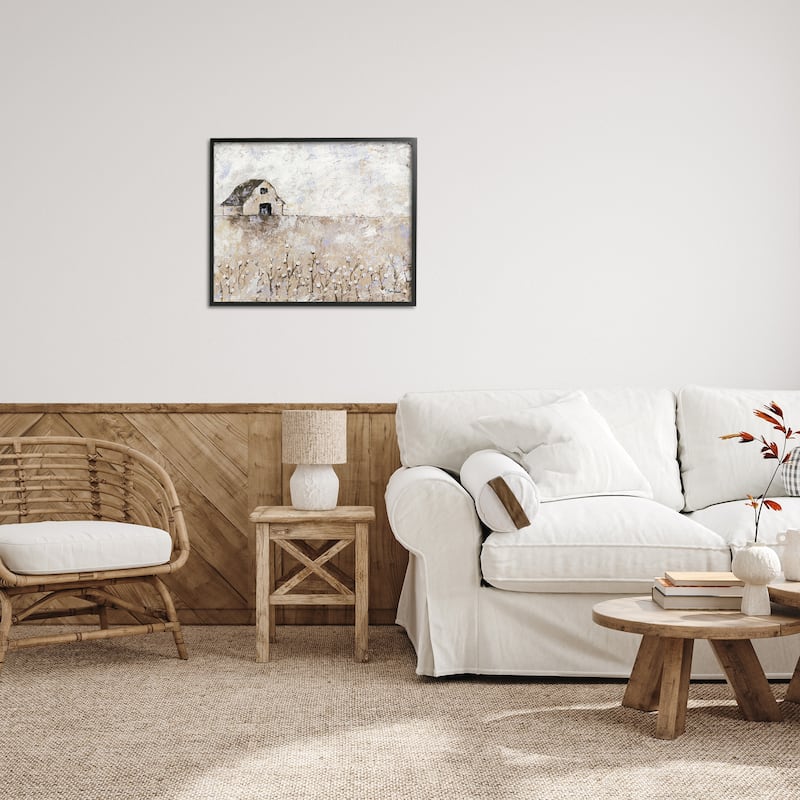 Stupell White Barn Distressed Landscape Cotton Field Florals Framed Wall Art - Off-White