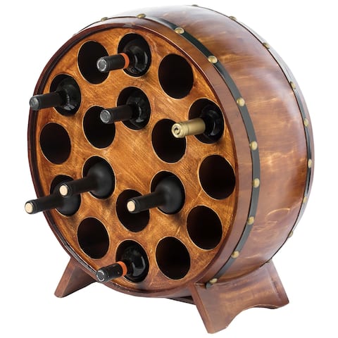 Wooden Stackable Round Shaped Wine Barrel Wine Rack, 1 Rack