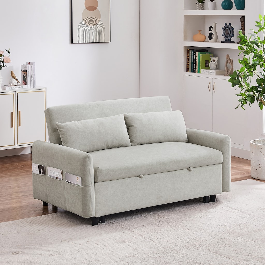 Loveseat Convertible Pull-out Sleeper Sofa Bed Adjustable Backrest Lounge Couch w2 Pillows & Storage Pockets, USB Ports