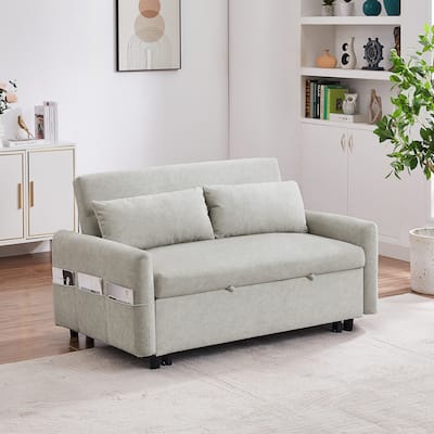 Pull Out Sleep Sofa Bed, 55.1" Loveseats Sofa Couch w/ Adjsutable Backrest, Convertible Sofa Bed w/ Storage Pockets & USB Ports
