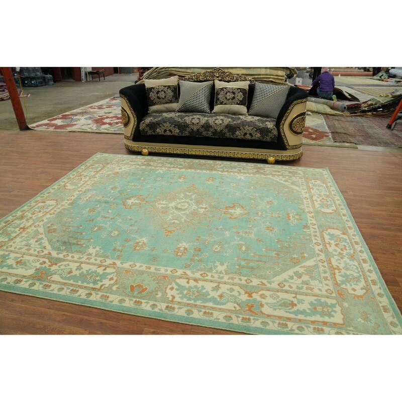 Handmade Wool Oushak Turkish Area Rug, Floral Geometric Carpet - 10' 0'' X 8' 3''