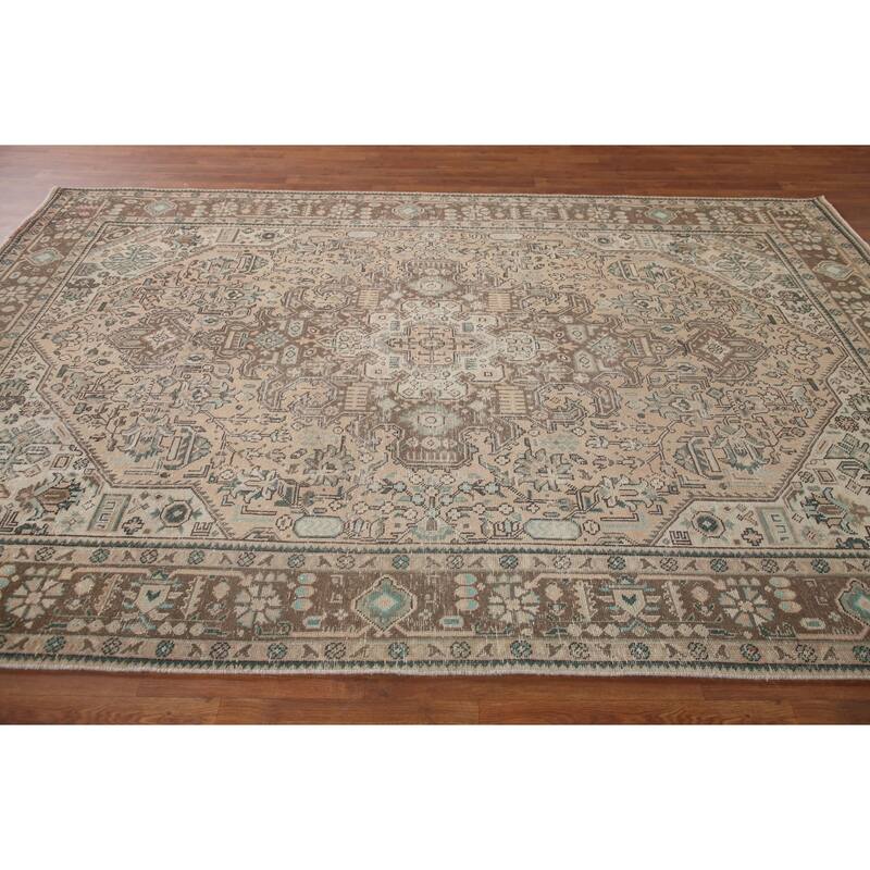 Hand Knotted Oriental 100% Wool Carpet Traditional Medallion Peach Tabriz Area Rug - 9' 9'' X 6' 5''