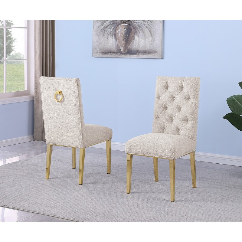 Best Quality Furniture Boucle Fabric Chrome 2pc Chairs.