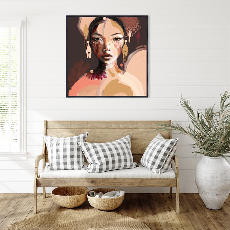 Nara by Bella Eve Framed Canvas Wall Art Print - Sylvie Beaded Black