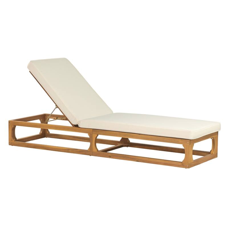 Christopher Knight Home - Patio Acacia Wood Chaise Lounge with Adjustable Backrest and Waterproof Cushion
