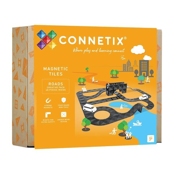 slide 2 of 10, Connetix Magnetic Tiles Creative Roads Pack, 48 Pieces Black - Kids