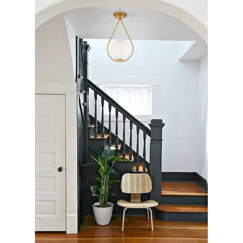 Sardignia Modern Flush Mount Ceiling Light w/ Globe Ivory Glass Shade